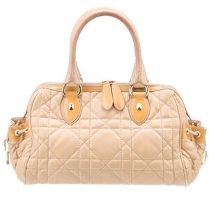 Authentic Christian Dior Cannage Panarea Tote Bag Beige Gold Hardware Vintage